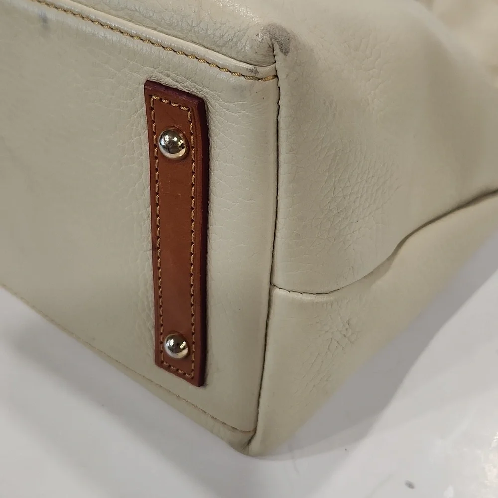 Dooney & Bourke Dillen Pebbled Leather Double Pocket Satchel Cream